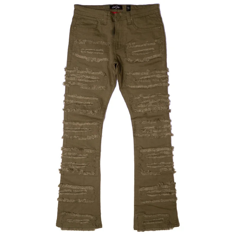 Premium Stretch Pants-F1732 Cashay Stacked Jeans - Olive