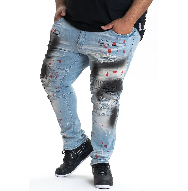 Trendy Denim Joggers-M1909 Medano Biker Jeans - Light Wash