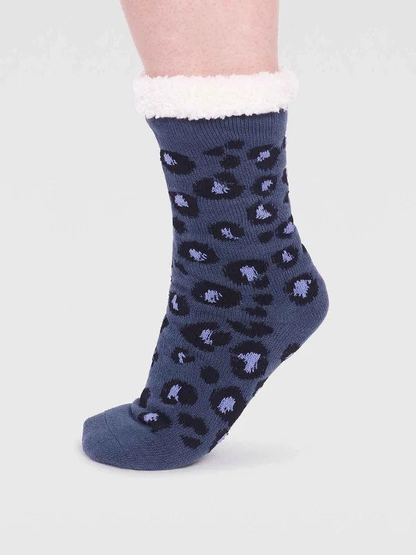 Premium Wool Socks-Sabel Organic Cotton Animal Cabin Sock - Slate Blue