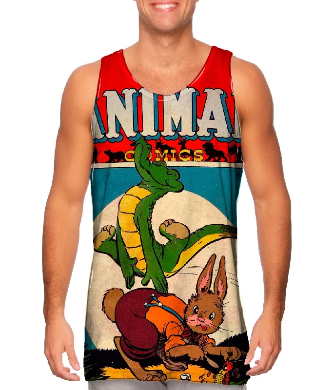 Fashionable Long Sleeveless Tank-Jumping Gator Comic Retro