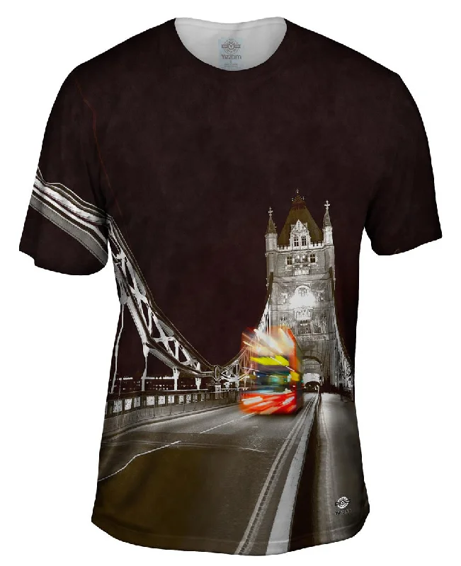 Classic Black T-Shirt-London Cliche Tower Bridge And Bus