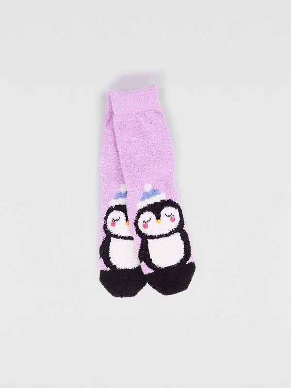 Premium Merino Wool Socks-Billie Recycled Polyester Kids Animal Fluffy Sock - Lavender Purple