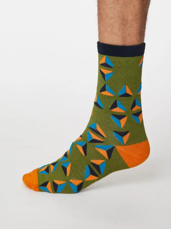 Stylish Holiday Socks-Geometrico Socks - Olive Green