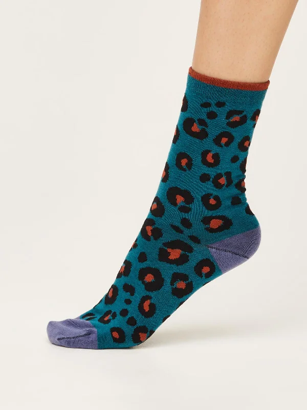 Comfortable Low-Cut Socks-Leopard Print Socks - Lagoon Blue