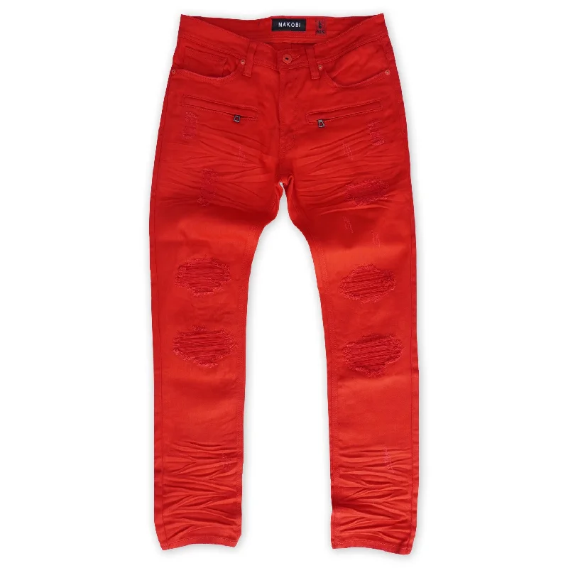 Comfortable Knit Pants-M1925 Rochester Coded Shredded Jeans - Red