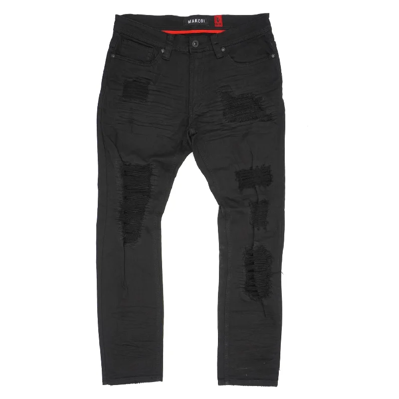 Comfortable Knit Pants-M1780 Pensacola  Shredded Jeans -Black/Black