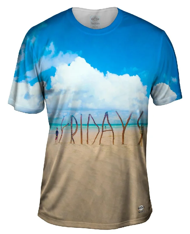 Comfortable Casual Graphic T-Shirt-Happy Friday Beach