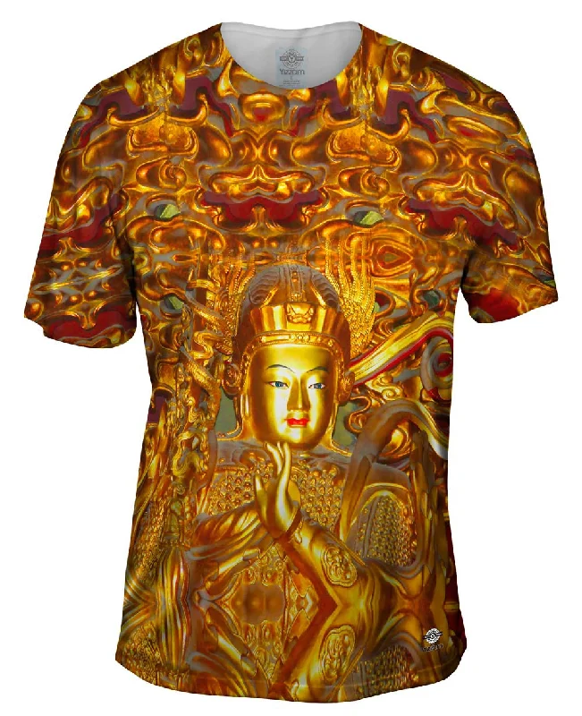 Comfortable Slim Fit T-Shirt-Gold Buddha Chinese Temple