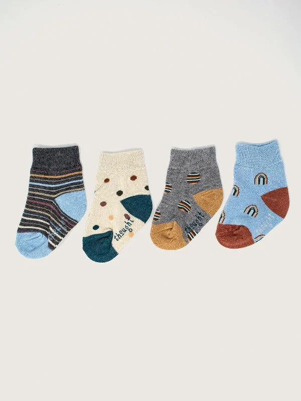 Soft Terry Cloth Socks-BABY MULTICOLOURED RAINBOW BOX OF 4 SOCKS - MULTI