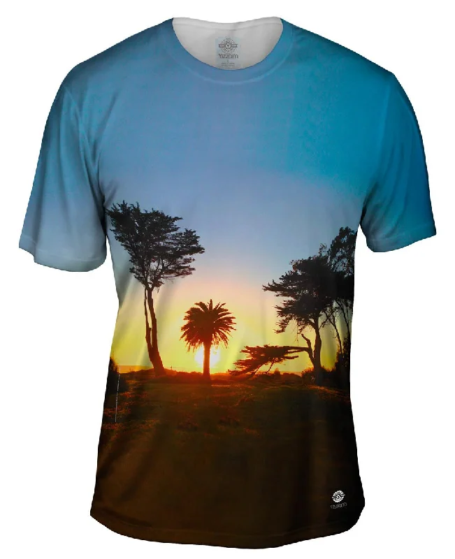 Casual Cotton T-Shirt-Baywood Park Beach Sunset