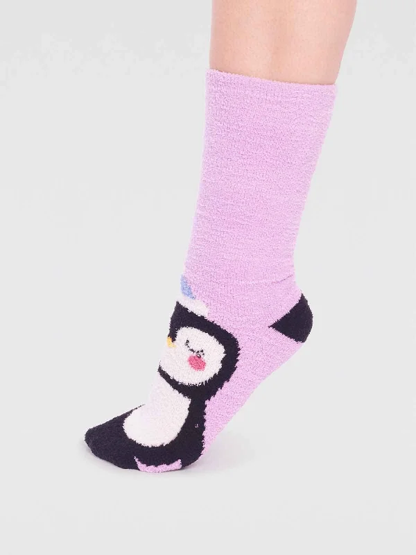 Premium Cotton Comfort Socks-Billie Recycled Polyester Animal Fluffy Sock - Lavender Purple