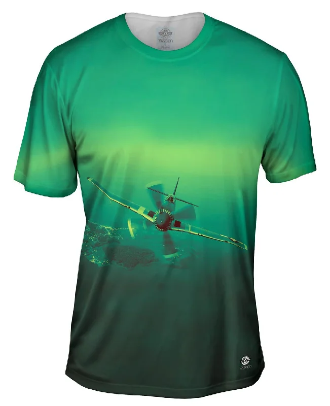 Stylish Cotton Blend T-Shirt-P 51 Mustang Plane Green