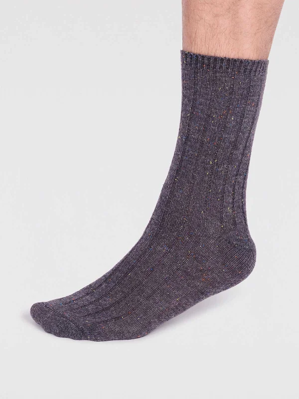 Stylish Printed Ankle Socks-Aaron Ribbed Wool Blend Fleck Socks - Grey Marle