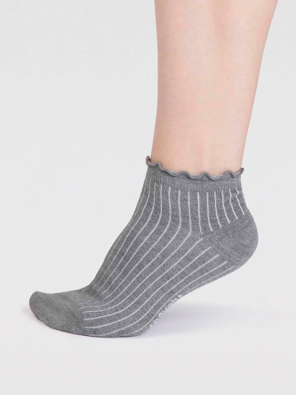 Custom Logo Crew Socks-Dacia Bamboo Frill Top Ankle Socks - Grey Marle