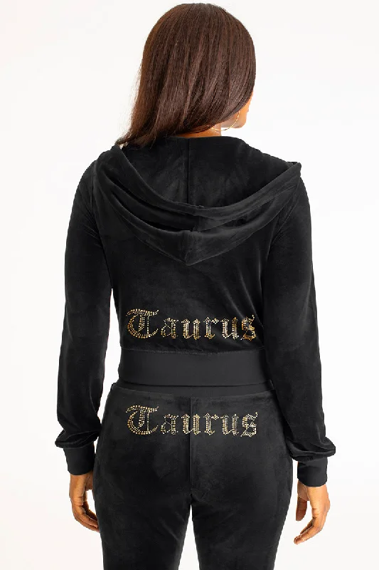 Premium Hooded Sweatshirt-Taurus Big Bling Velour Hoodie