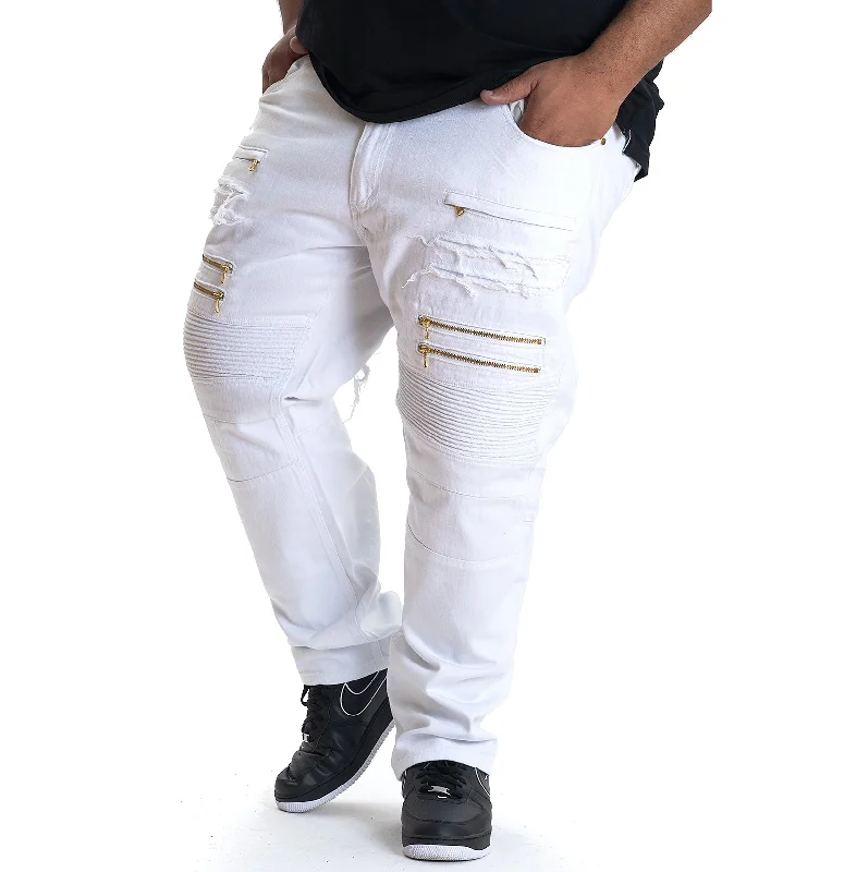 Comfortable Relaxed Fit Pants-M1740 Ripped & Repair Retro Jeans - White