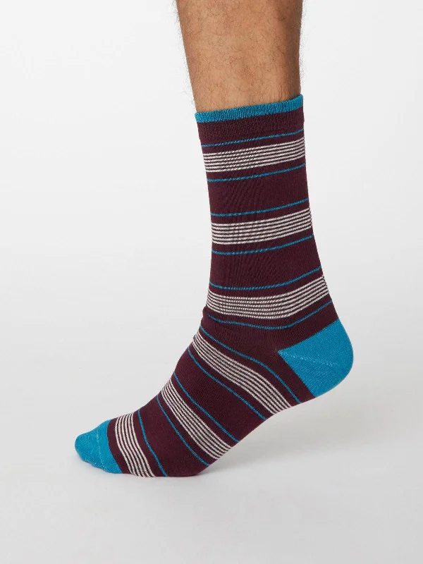 Stylish Printed Ankle Socks-Edoardo Stripe Socks - Wine Red