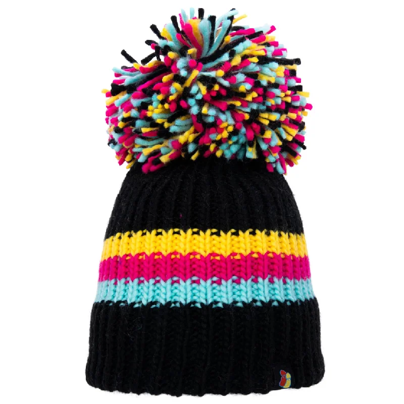 Stylish Straw Hat-Black, Jade, Pink and Yellow Big Bobble Hat