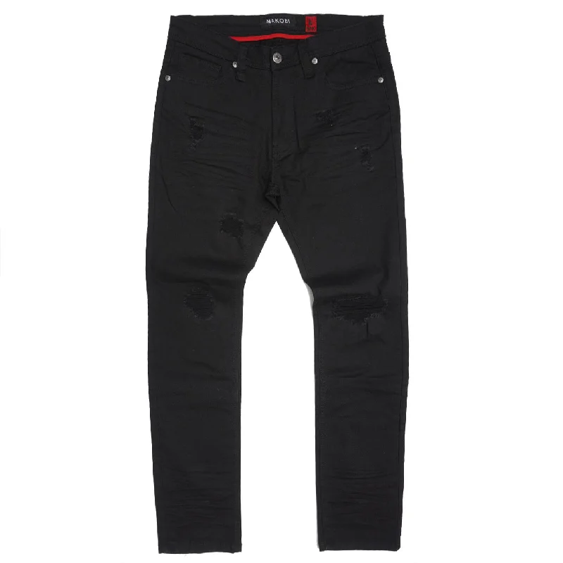 Comfortable Lounge Pants-M1932 Makobi Brighton Shredded Twill Jeans - Black