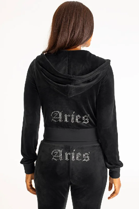 Classic Hoodie with Drawstring-Aries Big Bling Velour Hoodie