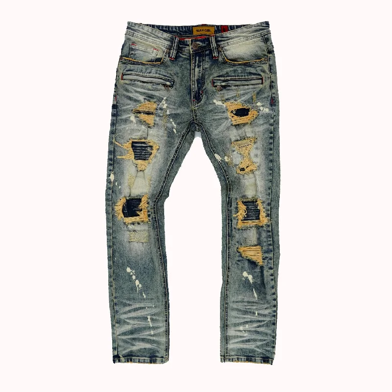 Comfortable Running Joggers-M1944 Pipa Shredded Jeans - Dirt Wash