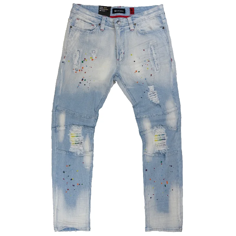 Relaxed Fit Denim Pants-M1955 Makobi Denim Pants with Underlay & Paint Spots - Light Wash