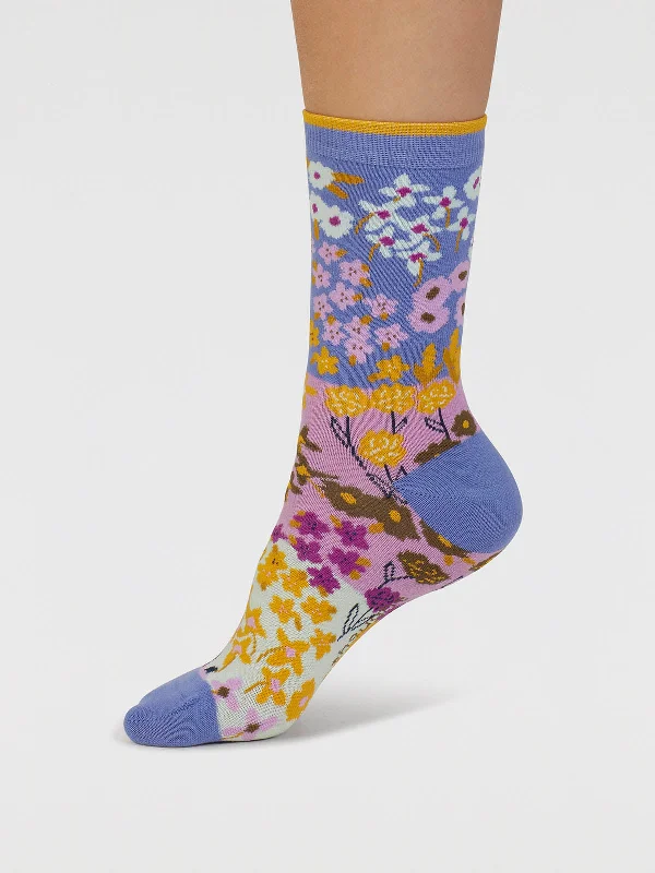 Premium Running No-Show Socks-Marguerite Floral Organic Cotton Socks - Light Sapphire Blue