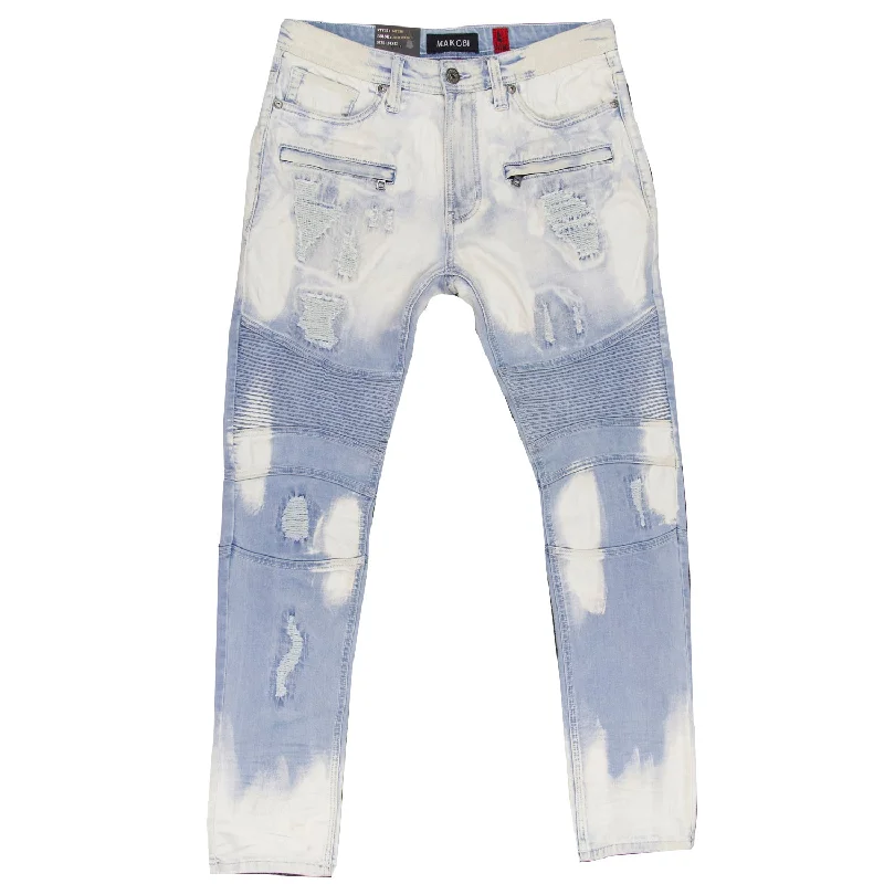 Relaxed Fit Harem Pants-M1786 Makobi Prado Biker Jeans with Rip & Repair - Light Wash