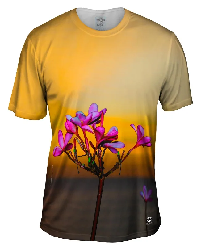 Relaxed Crew Neck T-Shirt-Sunset With Frangipani Blossoms In Labuan Bajo