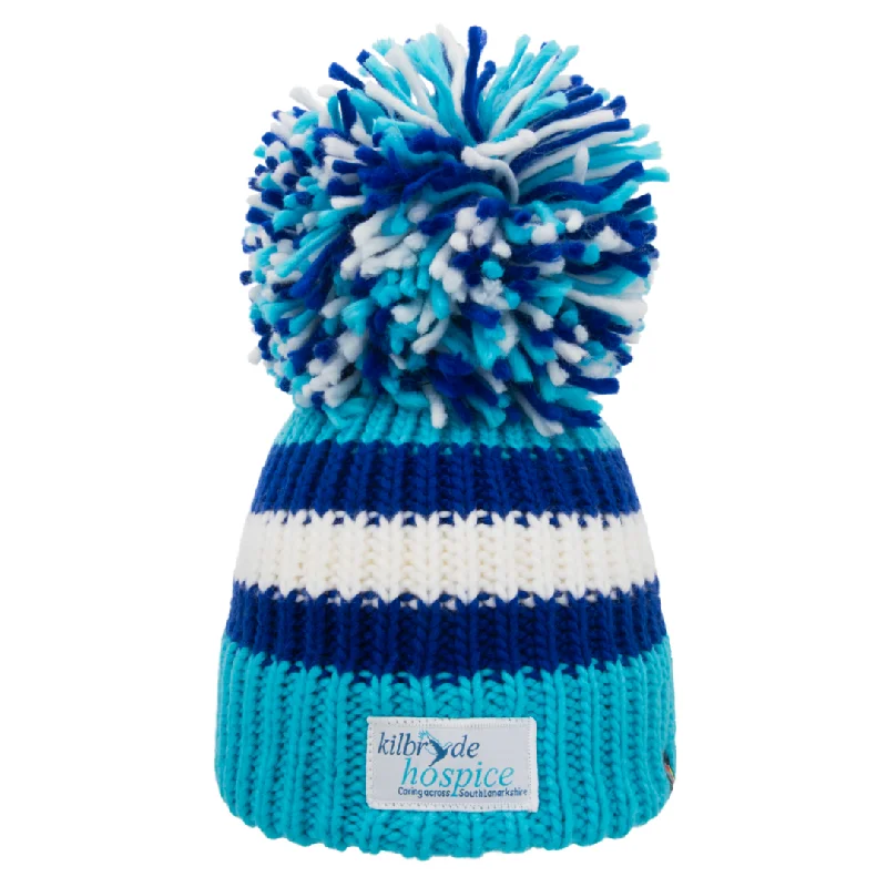 Comfortable Travel Hat-Kilbryde Hospice Stripey Big Bobble Hat