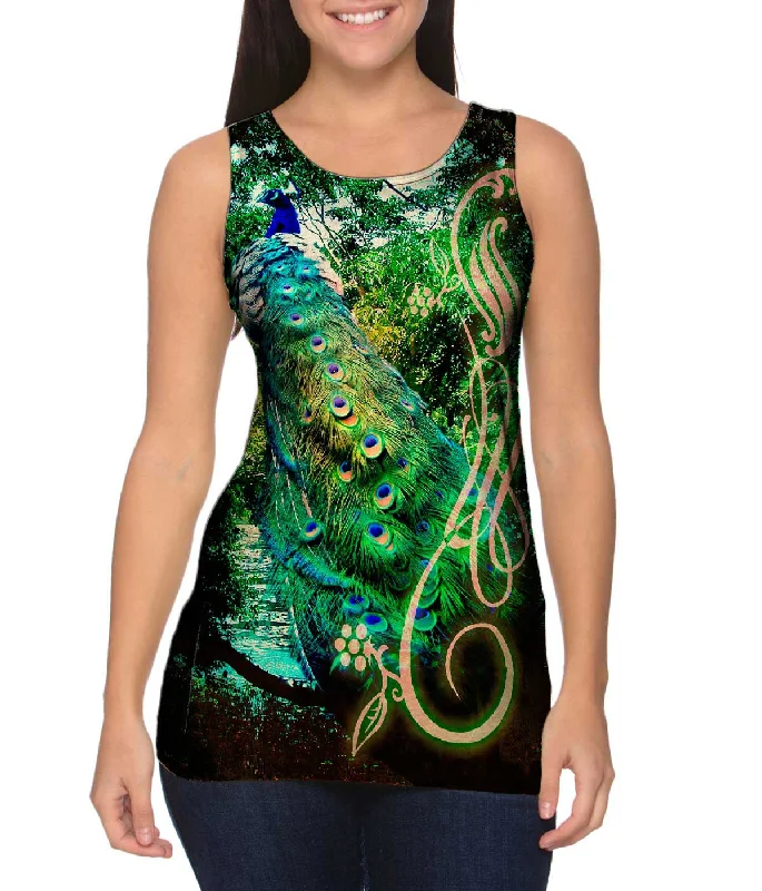 Stylish Cotton Blend Tank-Jungle Peacock