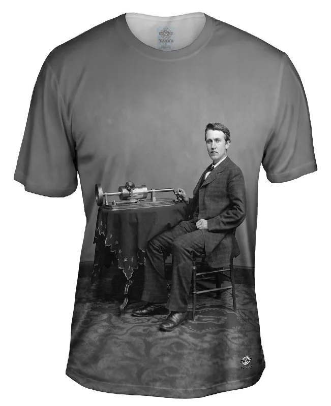 Soft Casual Graphic T-Shirt-Thomas Edison And Phonograph