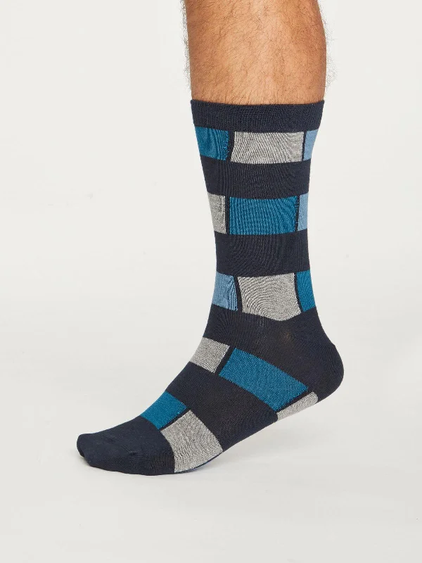 Stylish Floral Socks-Geo Stripe Socks - Midnight Navy