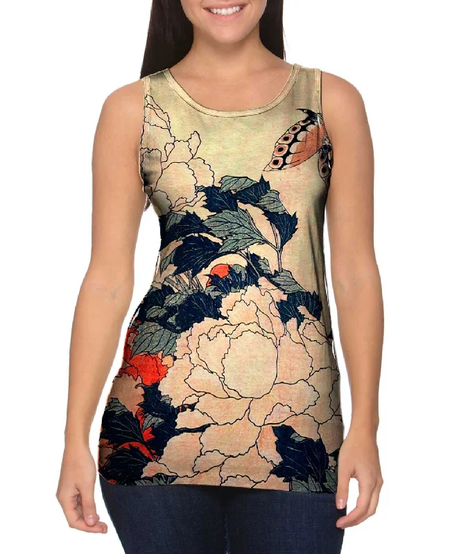 Fashionable Athletic Tank-Katsushika Hokusai - "Peonies with Butterfly"