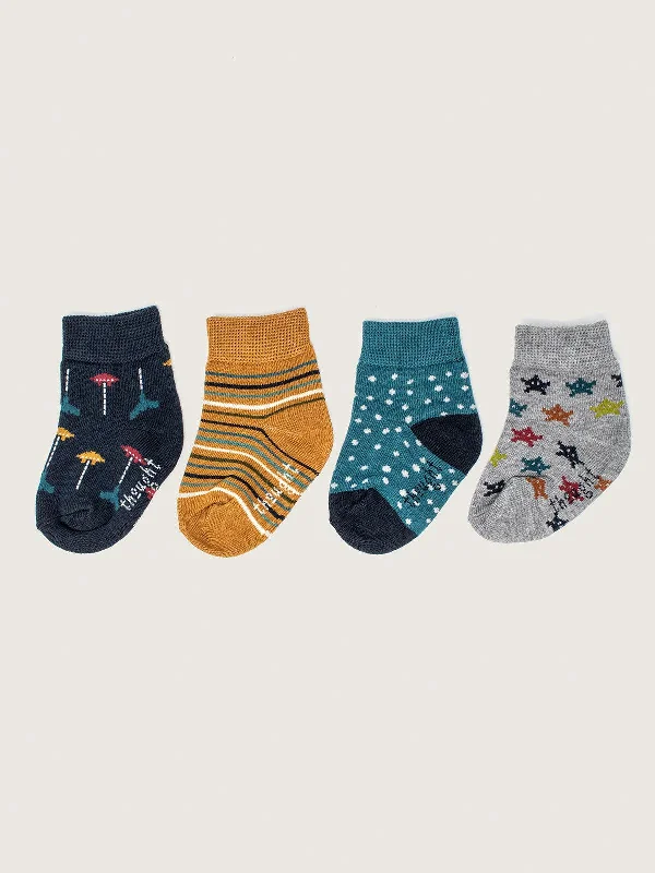 Comfortable Wool Blend Socks-Retro Arcade Games Box of 4 Baby Socks - Multi