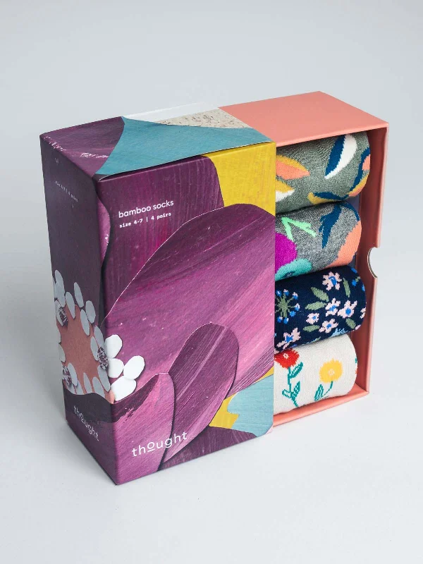 Premium Moisture-Wicking Socks-Flavia Floral Bamboo 4 Pack Sock Box - Multi