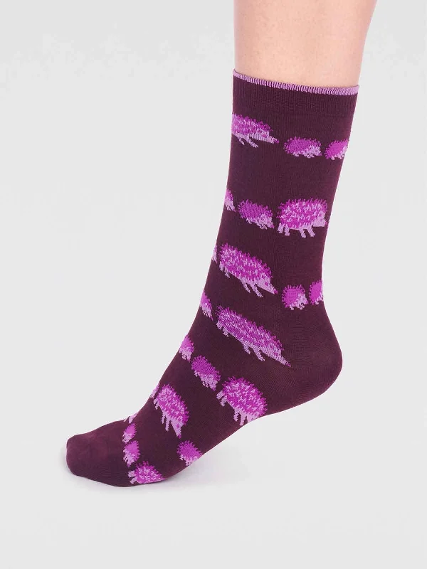 Comfortable Sports Socks-Hadley Bamboo Hedgehog Socks  - Aubergine Purple