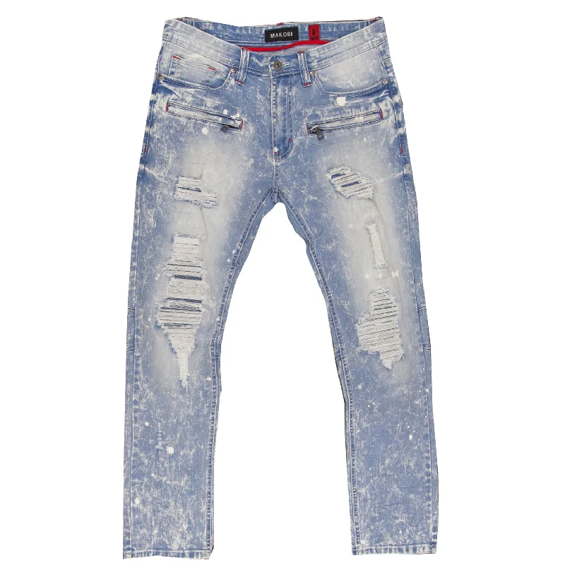 Premium Bootcut Pants-M1771 Makobi Petani Shredded Jeans With Bleach Spots - Light Wash