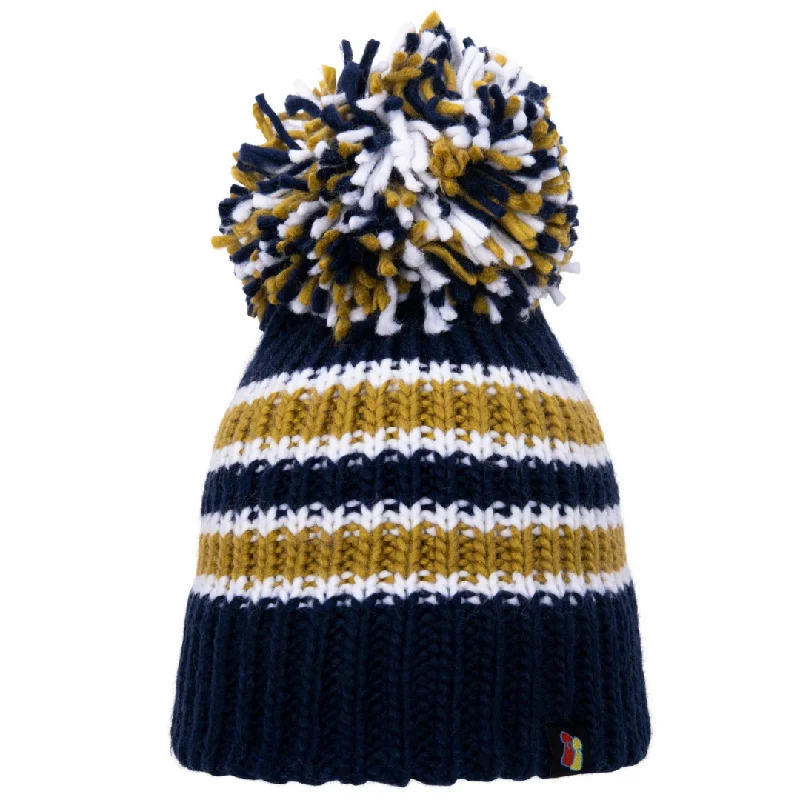 Casual Flat Cap-Navy, White and Gold Big Bobble Hat