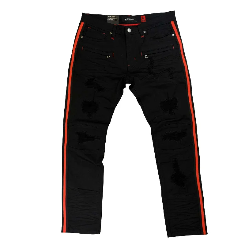 Premium Soft Cotton Pants-M1743 Makobi Majorca Denim Jeans - Black/Black