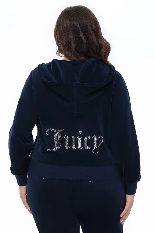 Stylish Color Block Hoodie-Plus-Size OG Big Bling Velour Hoodie