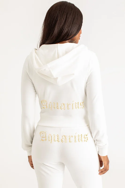 Classic High Neck Hoodie-Aquarius Big Bling Velour Hoodie