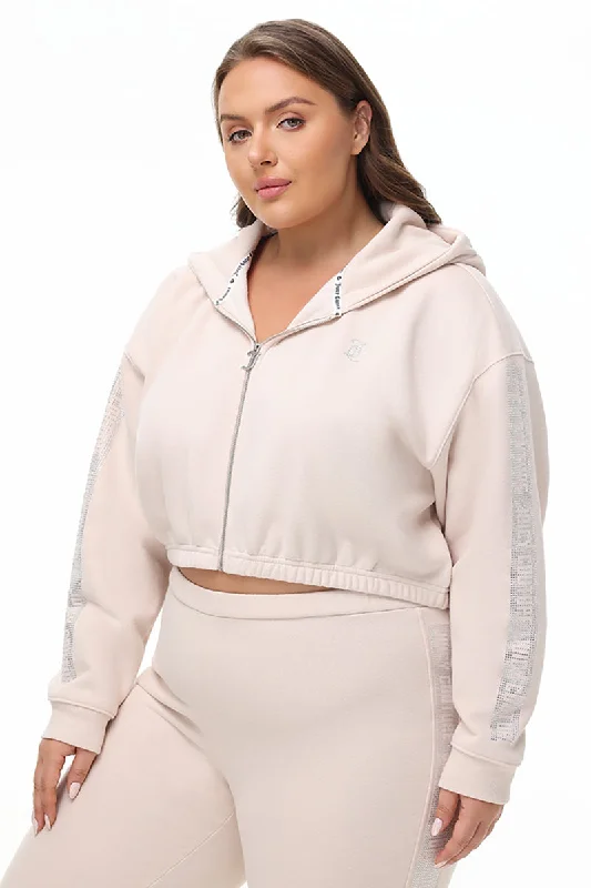 Stylish Hooded Fleece Sweatshirt-Plus-Size Cropped Fleece Hoodie With Side Bling