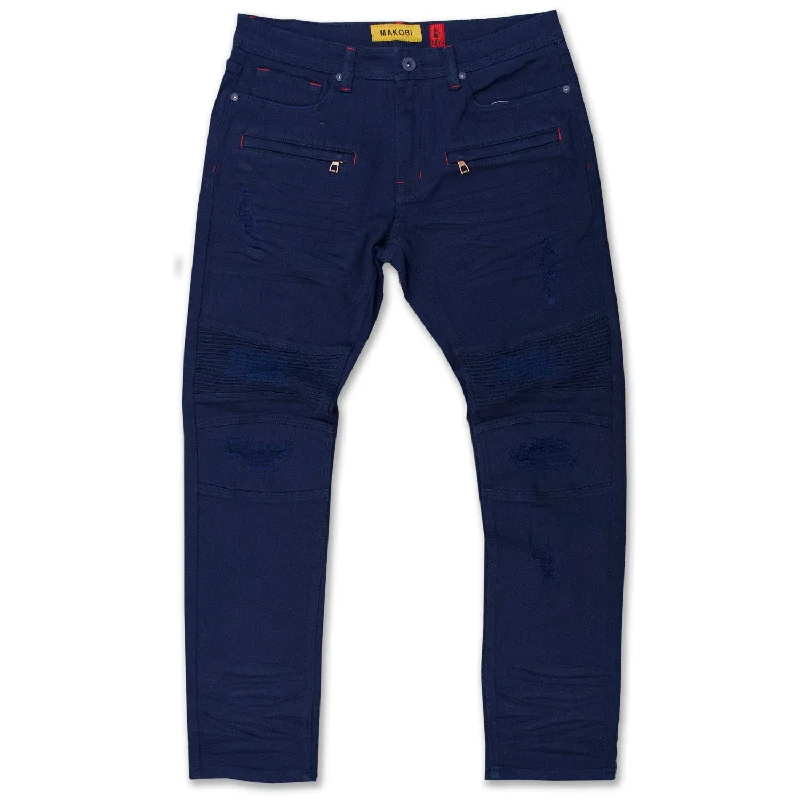 Stylish Cargo Joggers-M1961 Makobi Doll Biker Jeans - Navy