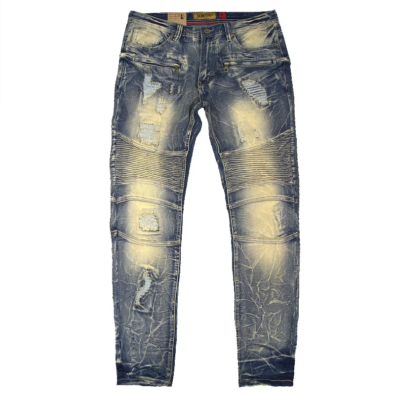 Trendy Vintage Pants-M1786 Makobi Prado Biker Jeans with Rip & Repair - Dirt Wash