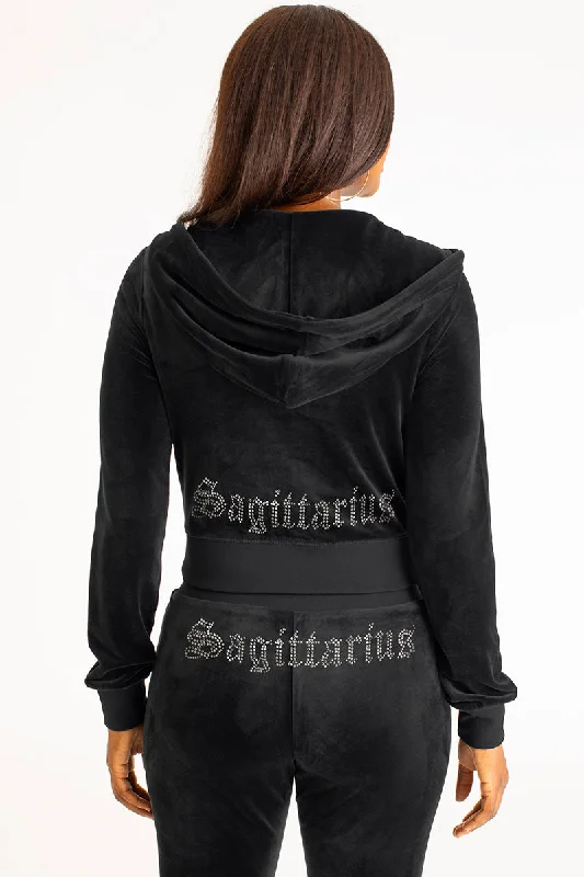 Comfortable Sweat-Wicking Hoodie-Sagittarius Big Bling Velour Hoodie