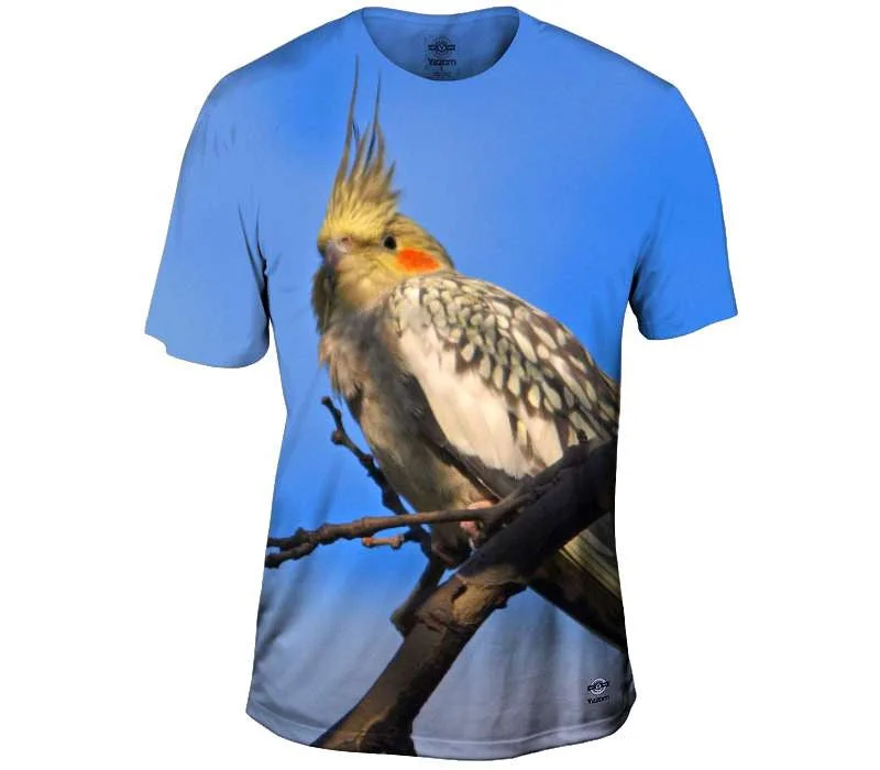 Trendy Abstract Design T-Shirt-Perched Cockatiel on a Branch