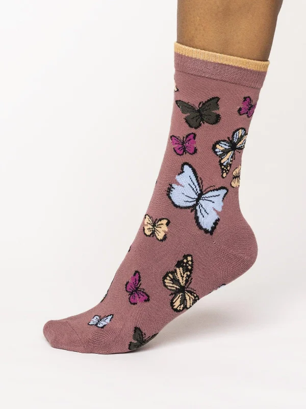 Stylish Emoji Socks-Butterfly Socks - Damson Purple