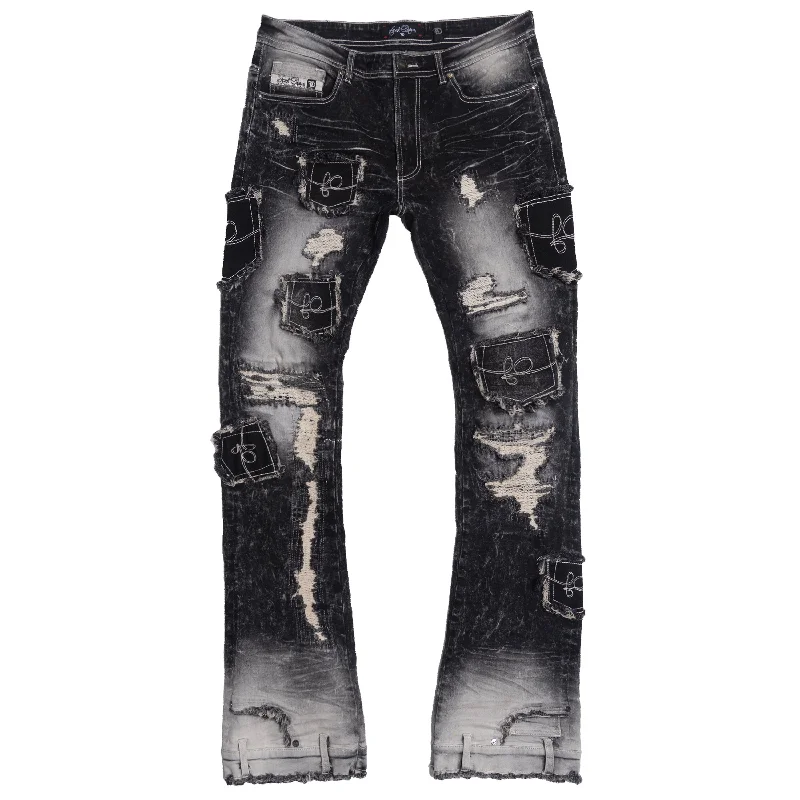 Comfortable Outdoor Pants-F1721 Rackade Stacked Jeans - Black