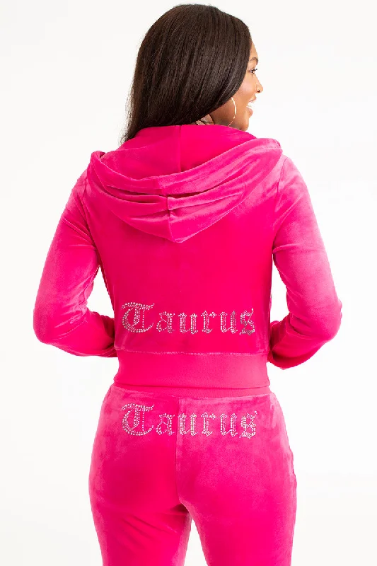 Premium Embroidered Hoodie-Taurus Big Bling Velour Hoodie